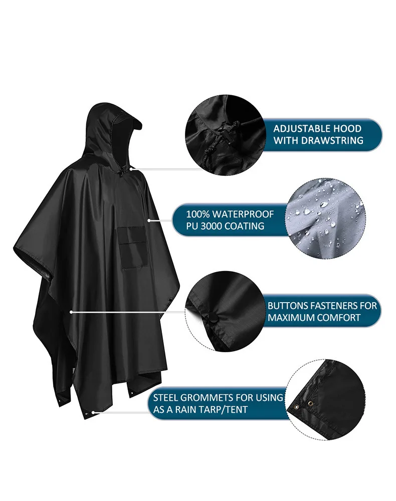 Emergency Poncho Rain - 2026 Para Camping e Caminhadas, Capa